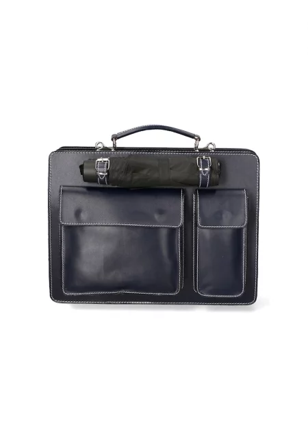 Унисекс кожено куфарче 25025 с джобове с капаче - Син