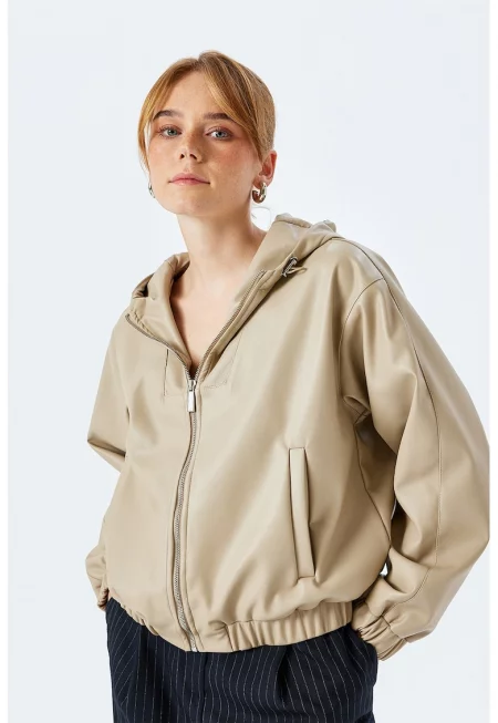 Яке с качулка и паднали ръкави - Камел