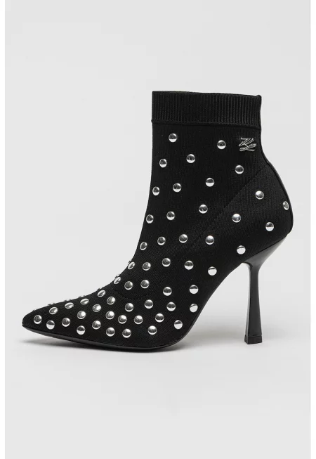 Заострени ботинки с ток - Черен