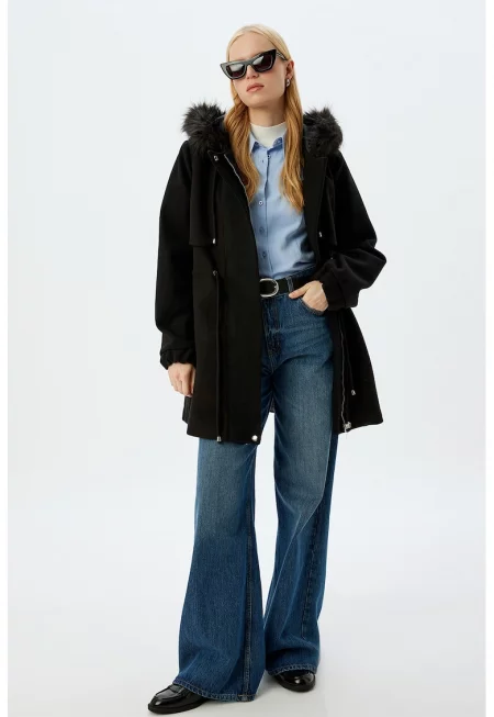 Зимно яке с качулка и еко пух - Черен