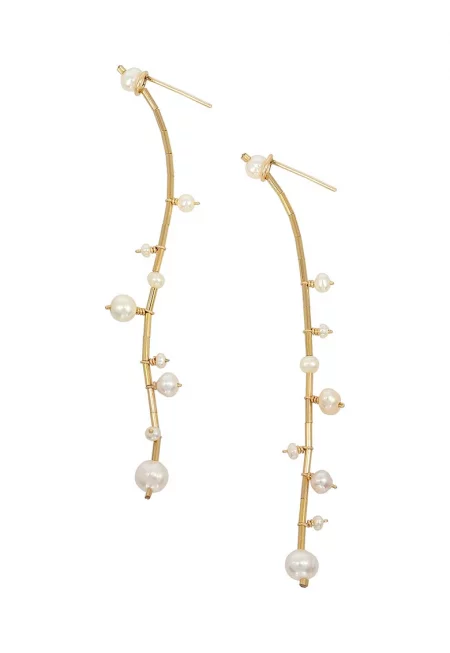 14K/20 Gold-Filled Drop-Earrings With Freshwater Pearls - Бял/Златист