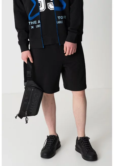 Бермуди с връзка и лого - Пастелносин/Избеляло черно