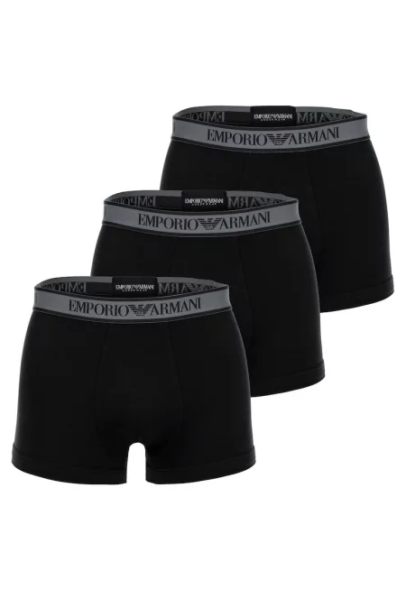 Боксерки с памук и лого на талията - 3 чифта - Черен