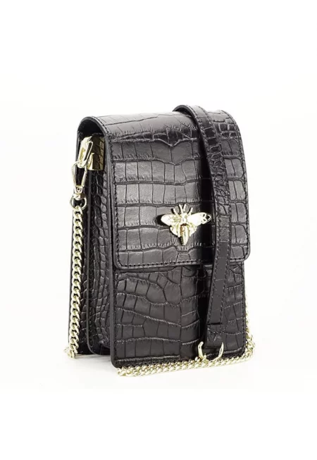 Черна чанта от естествена кожа 1525 123 11404