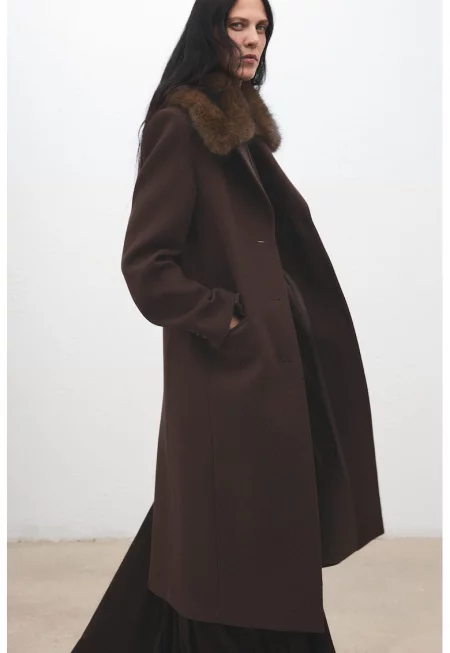 Дълъг тренч с вълна - Тъмнокафяв