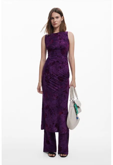 Дълга флорална рокля с набирания