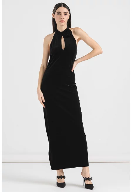 Дълга халтер рокля - Черен