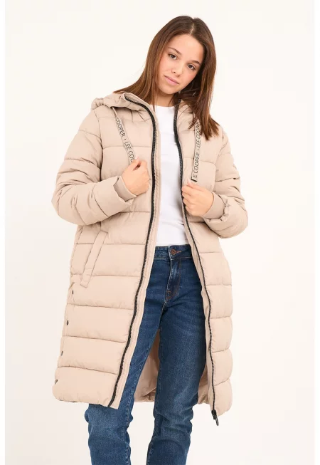 Дълго зимно яке с качулка - Светло бежово