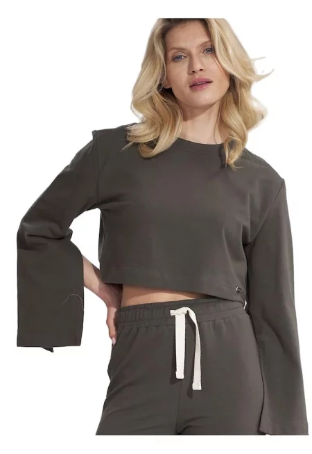 Дамска блуза -  Памук/Еластан - Зелена -