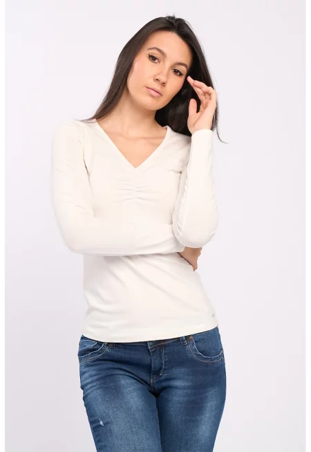 Дамска блуза в еднороден цвят -  Бяла