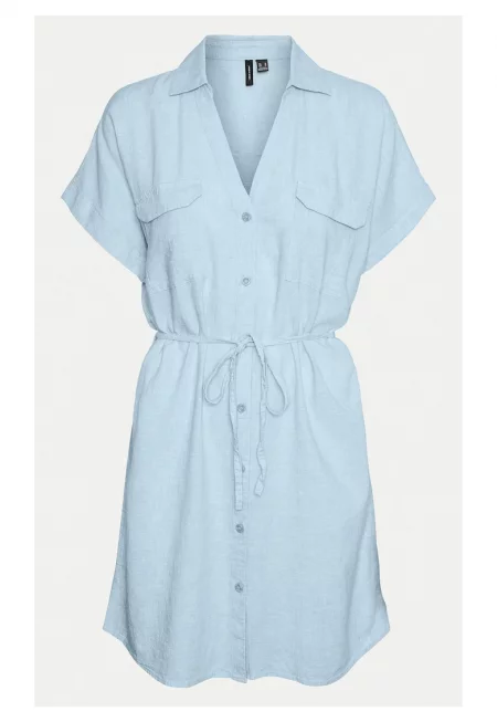 Дамска лятна рокля  10323027 - Лен/Вискоза - Светлосин