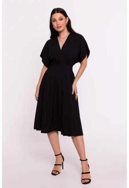 Дамска рокля - разкроена - полиестер - черна