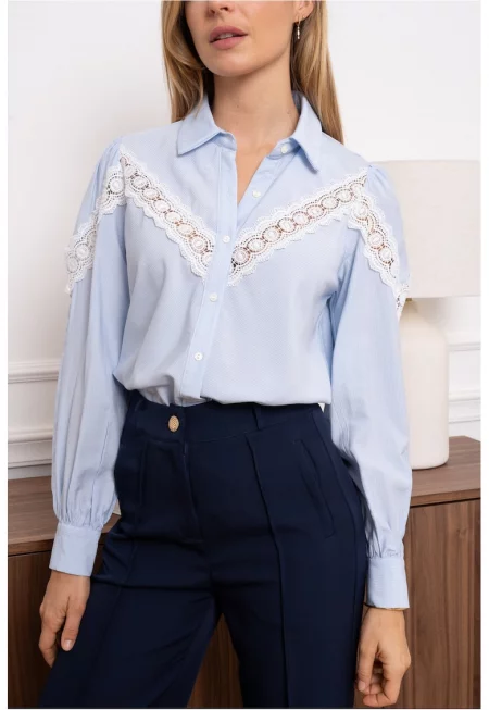 Дамска синя риза с дантелена апликация 4350T 16568