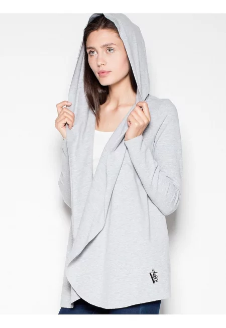 Дамски суичър  памук - дълги ръкави - джобове - сгъваема качулка - сив