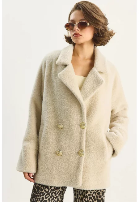 Дамско палто  естествено бежово - текстил - Beige Natural