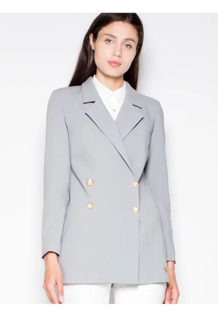 Дамско сако  елегантно - с декоративни копчета - сиво - полиестер