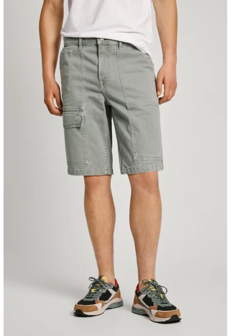 Дънкови карго бермуди със свободна кройка - Зелени аспержи