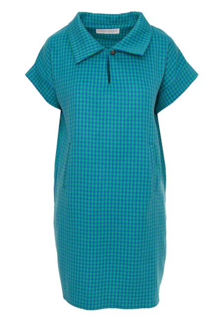 Десенирана рокля с памук - Тюркоаз