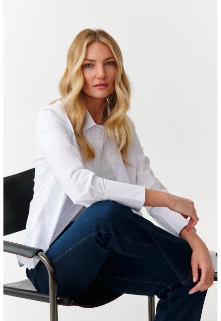 Едноцветна риза с памук - Бял