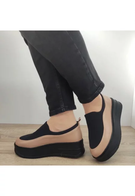 Ежедневни дамски обувки  1375-9 сиво Cappuccino + разтегливо черно - Cappuccino