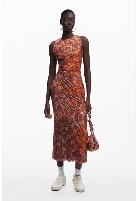 Флорална миди рокля без ръкави