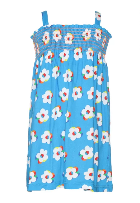 Флорална рокля без ръкави - Бял/Син