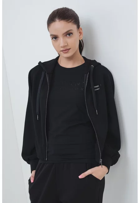 Худи с цип и лого - Черен