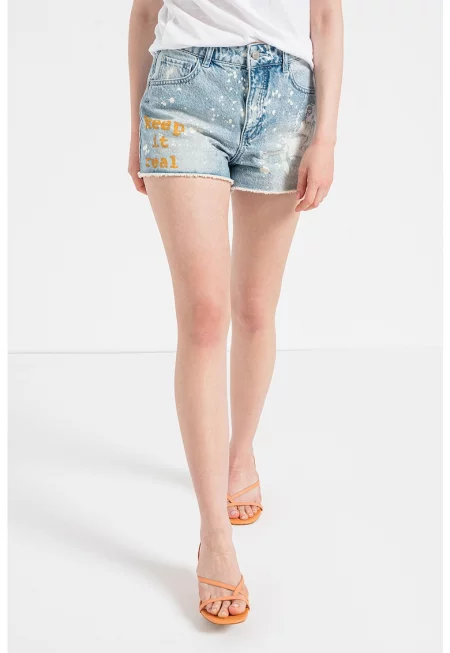 JEANS - Къси дънки с висока талия и незавършен подгъв