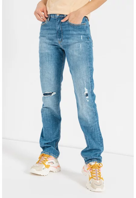 JEANS - Прави дънки с протрити зони