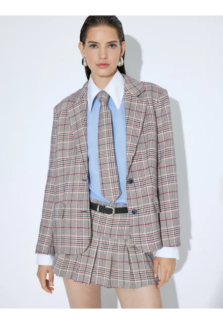 Карирано сако с дълги ръкави - Червен