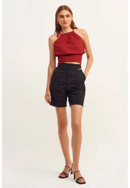 Къс панталон с памук - Черен -