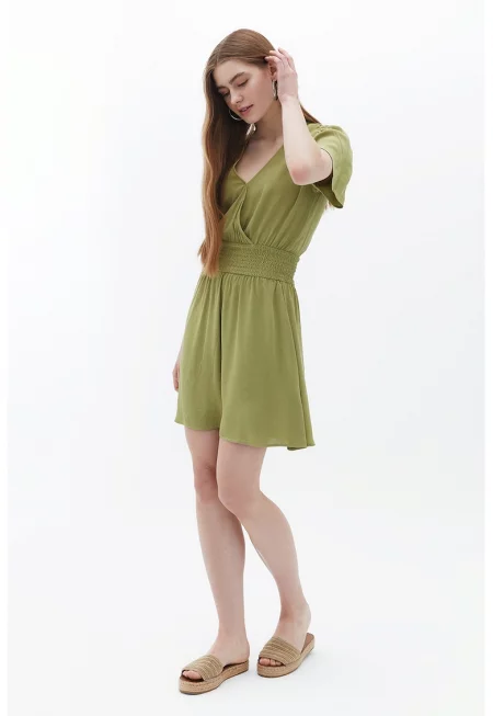 Къса разкроена рокля - Бледозелен