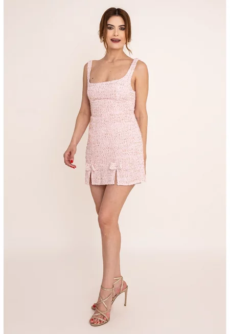 Къса вталена рокля Nerissa - Бял/Светлорозов