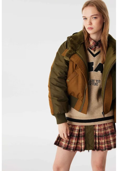 Късо яке с качулка - Маслинено зелено/Папратово зелено