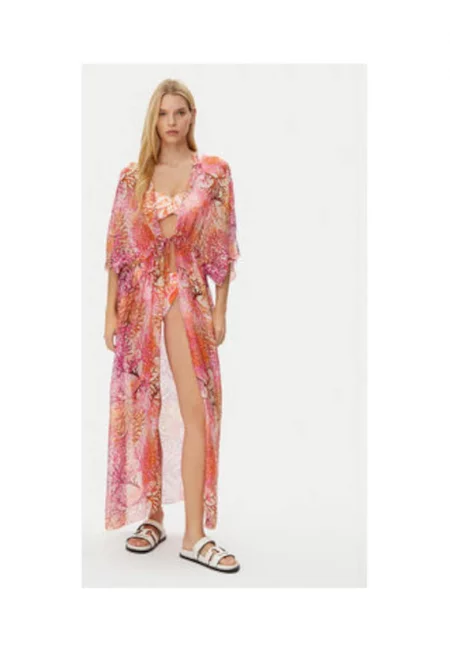 Kimono de plaja din amestec de matase si maneci 3/4
