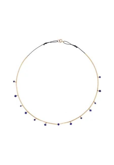 Колие Корина Мардари - Nightfall - до врата - регулируемо - с фасетиран лапис лазули и 14к златно навити елементи