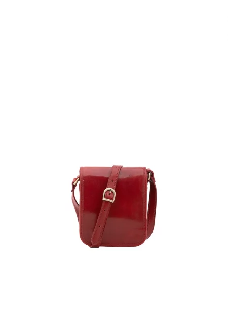 Кожена чанта 210293 през рамо с джоб с цип - Червен