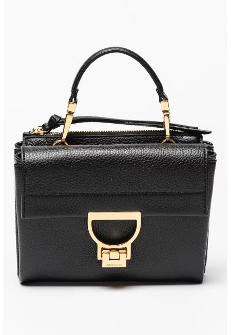 Кожена чанта Arlettis Signature с текстилна презрамка - Черен