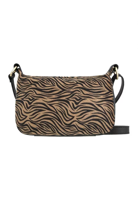 Кожена чанта през рамо с регулируема презрамка - Черен/Камел