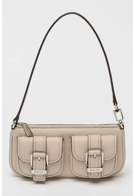 Кожена чанта през рамо Zoe с релеф - Светло кафяво