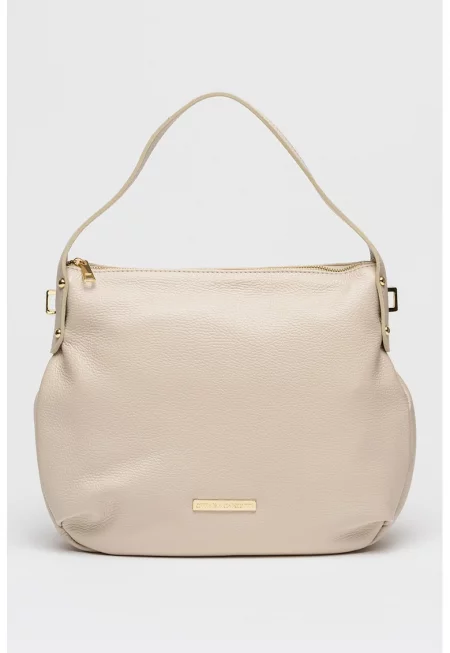 Кожена чанта с допълнителна презрамка - Светло бежово