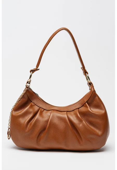 Кожена чанта с отделяща се презрамка - Канелено кафяво