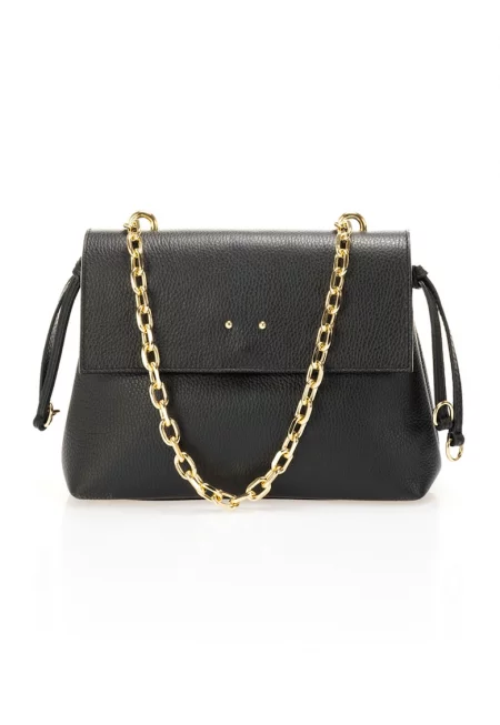 Кожена чанта с презрамка с верижка - Черен