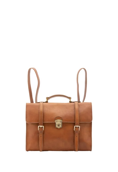 Кожена раница 211467 с заден джоб с цип - Карамел