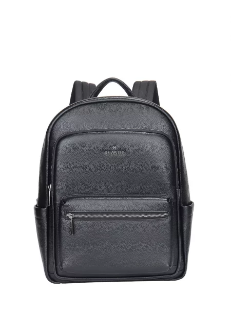 Кожена раница с цип - Черен