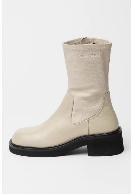 Кожени боти с цип - Черен/Крем