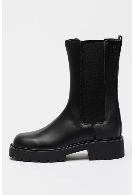 Кожени ботуши Chelsea до прасеца - Черен