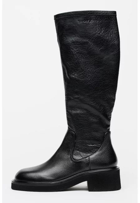 Кожени ботуши до коляното с масивен ток