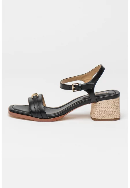 Кожени сандали Mandy с масивен ток - Черен