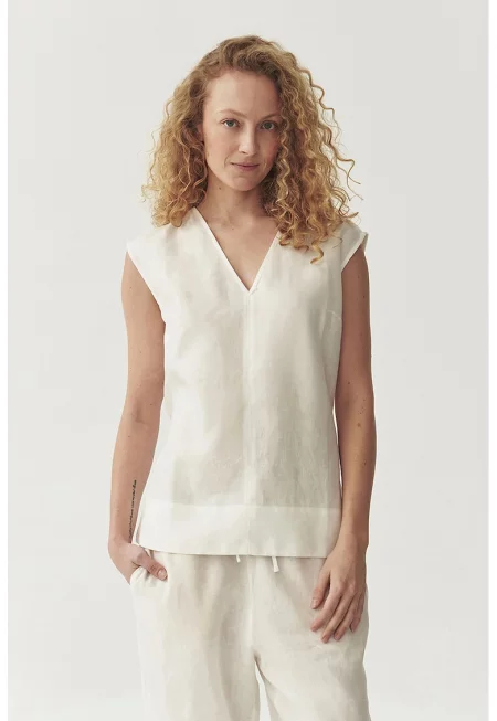 Ленен топ Luiza с шпиц - Бял